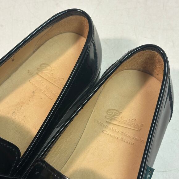 NWOT Paraboot Black Patent Leather Loafer Veritable Mocassin Cousu Main US 7 main image 10